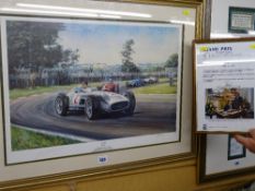 ALAN FEARNLEY framed limited edition (190/500) print - titled 'Fangio', signed in pencil, dated 1990