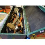 Painted wooden toolbox with contents