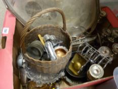 Box of electroplate and other metalware including large gallery tray