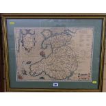 Framed tinted map of Wales