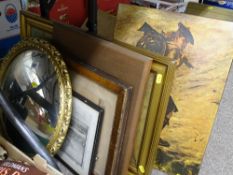 Quantity of framed pictures and prints and a gilt framed convex wall mirror