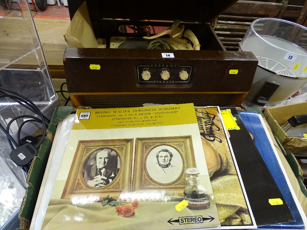 Ferranti Fidelio music centre with legs and a quantity of LP and 45rpm records E/T