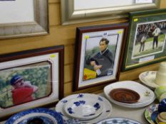 Three framed signed photographs of championship golfers