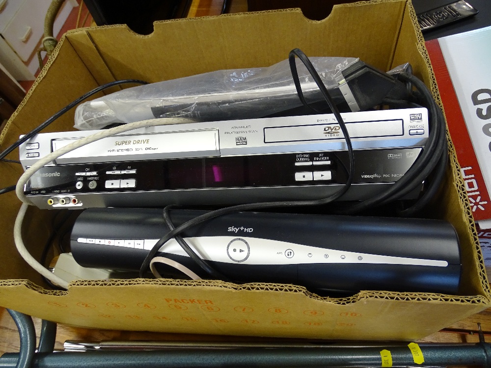 Parcel of home entertainment equipment - Panasonic NV-VP33 VHS/DVD/CD player, Sky box etc E/T