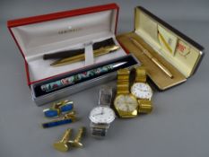 Twenty three carat gold electroplate Sheaffer 590 medium ballpoint pen (boxed), an Orchid enamel