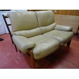 Light brown leather effect G-Plan two seater couch