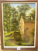 C F WESTON oil on canvas - old mill scene, 39 x 29 cms