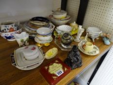 Large parcel of mainly cabinet china including Gaudy Welsh, decorative glassware, seated Buddha