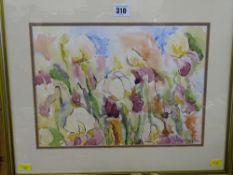 JEAN WHITSON watercolour - titled 'Iris', exhibition label verso