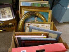 Box of framed pictures and prints