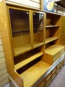 Mid Century Nathan wall unit with twin glazed upper doors