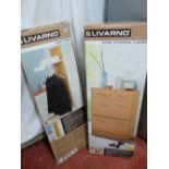Livarno boxed coat rail and a Livarno flatpack shoe storage cabinet (still in box)