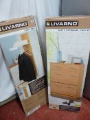 Livarno boxed coat rail and a Livarno flatpack shoe storage cabinet (still in box)