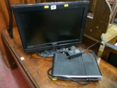 Sanyo small screen LCD TV and a Sagemcom digibox E/T