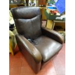 Stylish brown leather effect electric recliner chair E/T