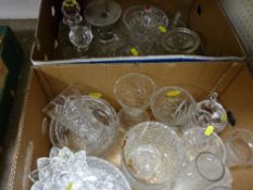 Two boxes of good quality glassware including decanters with stoppers, heavy vases and bowls