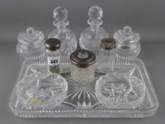 Dressing table glassware including silver topped bottles etc