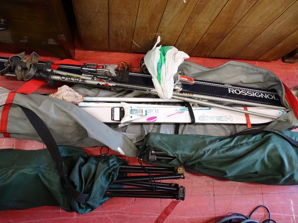 Parcel of Ski equipment and a pair of folding camping style chairs