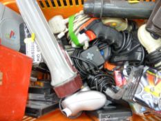 Basket of miscellaneous items, torches, gaming equipment etc