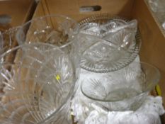 Box containing five items of quality heavy glassware - three bowls and two vases