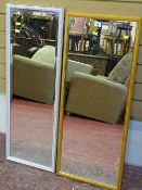 Modern wooden framed mirror and a white and gilt framed bevelled edge mirror