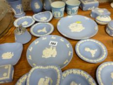 Very large parcel of commemorative and other blue Wedgwood Jasperware including Peter Rabbit,