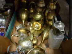 Parcel of brassware, claret jug etc