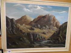 J P WILLIAMS oil on board - mountain and riverscape, signed, 42 x 60 cms