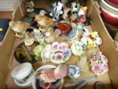 Box of mixed ornaments including Beswick garden birds, other garden birds, posies etc