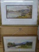 Two circa 1900 watercolours - lake and river scenes, 16 x 37 cms and 16 x 33 cms