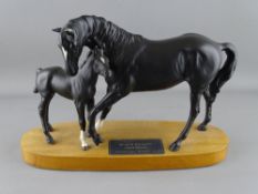 Beswick pottery model of Black Beauty and Foal on a wooden plinth A/F