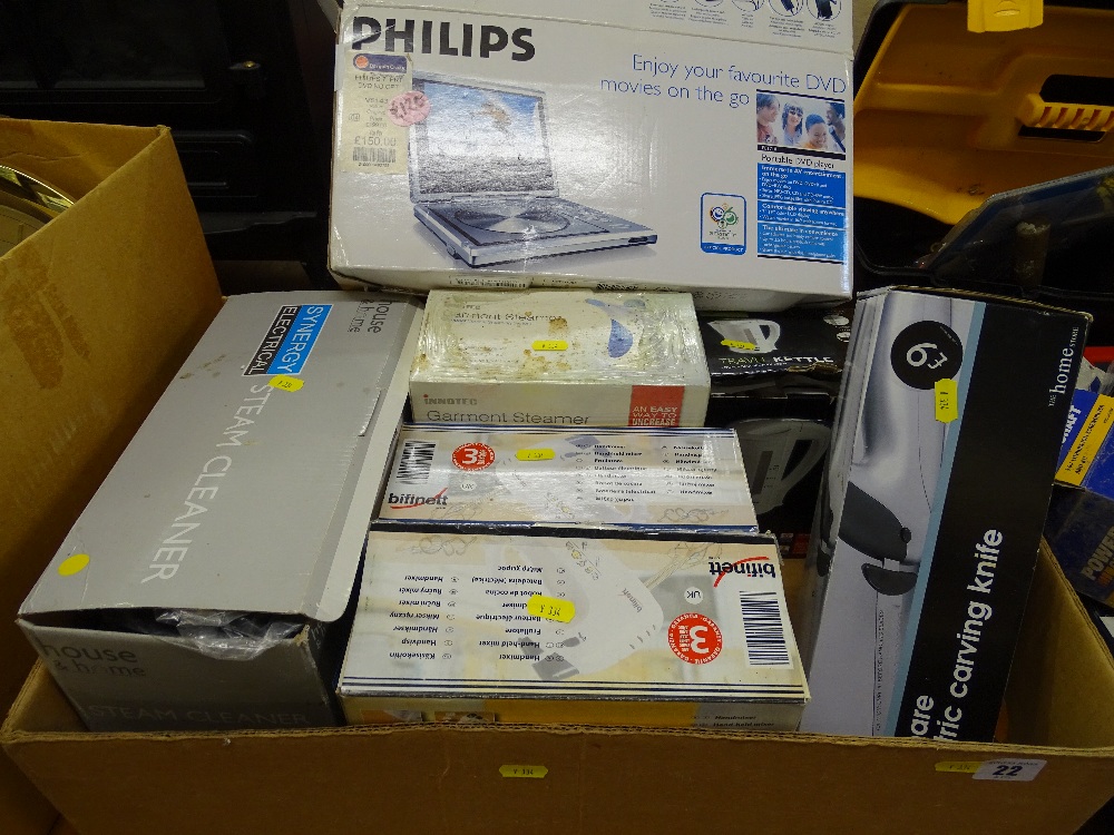 Parcel of home electrical items including steam cleaner, garment steamer, Phillips portable DVD
