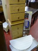 Pair of modern three drawer bedside chests, boxed half moon folding table and a boxed clothes rail