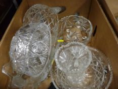 Box containing six pieces of quality heavy glassware - five bowls and a vase