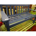 Blue painted wooden garden bench