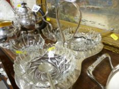Glass and electroplate condiment set with spoons