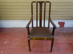 Mahogany elbow chair with rexine seat