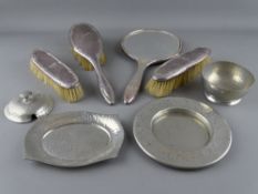 Silver backed dressing table items, small quantity of pewter etc