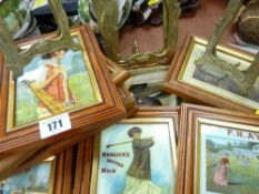 Decorative brass portrait frames and a parcel of reproduction advertising cards for Horlicks, F H