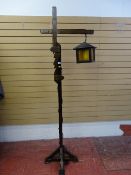 Wooden Jacobean rustic standard lamp E/T