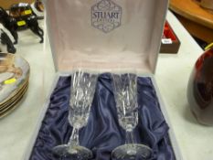 Boxed set of Stuart crystal Champagne flutes