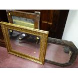 Gilt framed and bevelled edge mirror and two other wooden framed mirrors