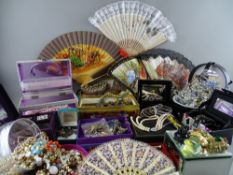 Large quantity of miscellaneous jewellery, fans etc