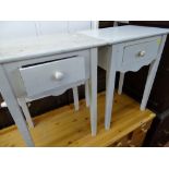 Pair of wooden painted single drawer bedside cabinets