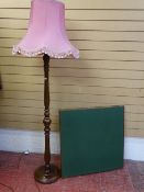 Baize topped folding card table and a mahogany standard lamp E/T