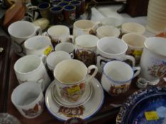 Tray of various Royal commemorative mugs etc
