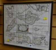 Framed coloured map by ROBERT MORDEN entitled 'The Smaller Islands in the British Ocean'