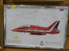 A framed limited edition (74/120) print of a Hawk T1 XX227, signed by entire 1983 US Tour team & in
