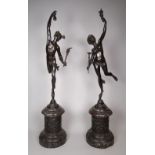 After CLODION, a superb pair of bronzes of Mercury & Ceres standing on relief decorated pedestals