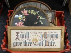 Crate of various embroidered & decorated trays